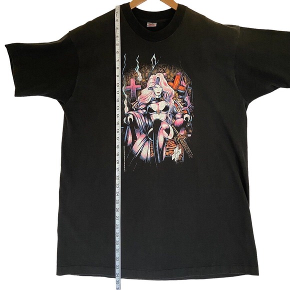 Vintage Lady Death 1993 Brian Pullido Graphic T shirt Black Size XXL Fading - Picture 3 of 12